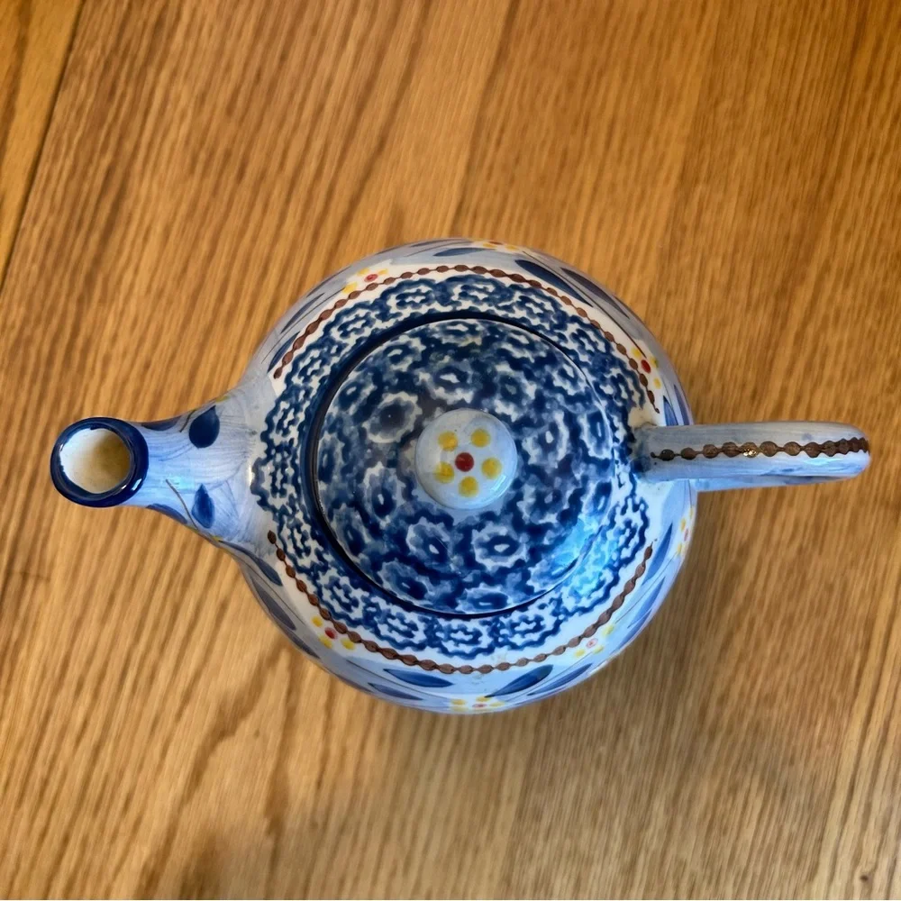Blue and White Ceramic Teapot‎ with Floral Design